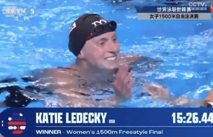 世锦赛女子800米自由泳决赛：莱德基破世锦赛纪录夺冠，李冰洁第5的简单介绍